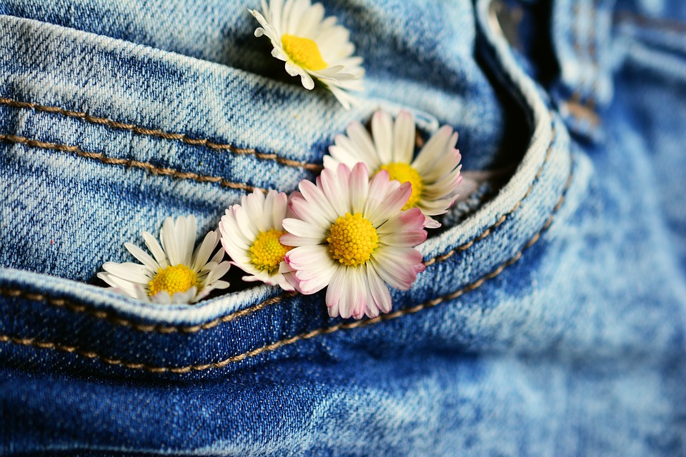 jeans with flowers in pocket